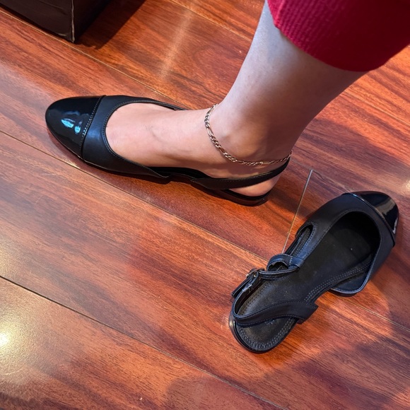 Shoes - Black Women's Slingback Flats - Classic Patent Toe